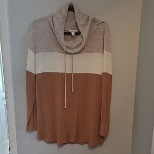 Market & Spruce Tan and Cream Cowl Neck 2X Sweater